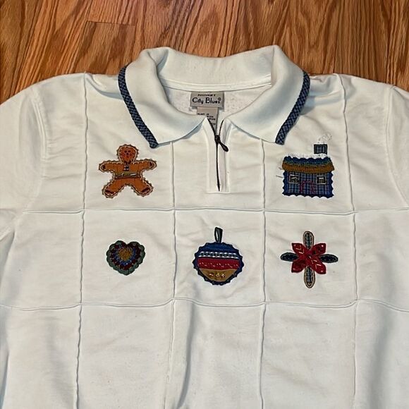 Vintage Koret Christmas Shirt, grandma pullover, white, gingerbread man, 1X, XL - Picture 2 of 6